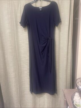 DKNY Navy Midi Dress with Side Tie